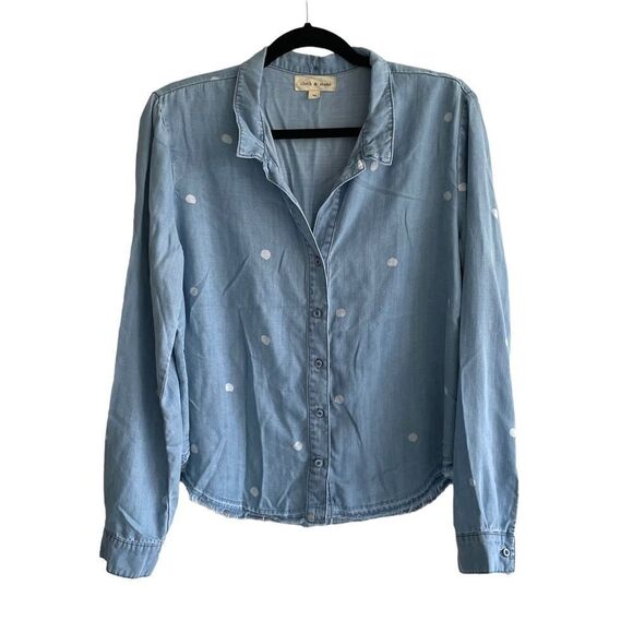 ANTHRO Cloth & Stone Blue Chambray Polka Dot Shirt Blouse M - Picture 1 of 6